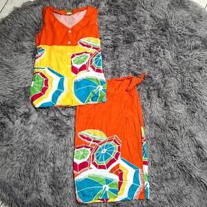 Vintage 80s Esprit 2 Piece Matching Set Top Skirt Beach Umbrella Womens One Size